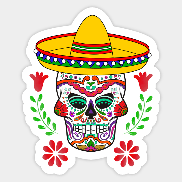 Red Floral Cinco De Mayo Sugar Skull Sticker by Atteestude